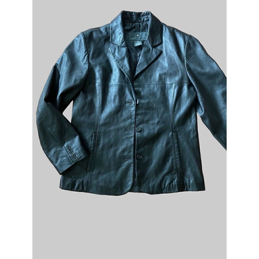 Free Country Jacket 100% Genuine Leather Women’s Size M Black Two Side Pockets
